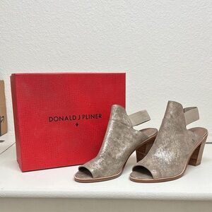 Donald J. Pliner Shimmering Tan Peep-Toe Heels